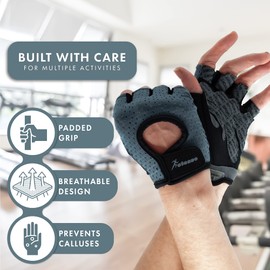 Actesso Breathable Fitness Gloves – Padded fingerless gloves for Biking, Cycling, Gym, Weightlifting (Grey, L)