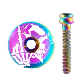 Yundxi Titanium Bicycle Headset Top Cap, 1 1/8 Inch Light Headset Cap Stem Cap Cover with Screw for MTB Road Mountain Bike (Skeleton)