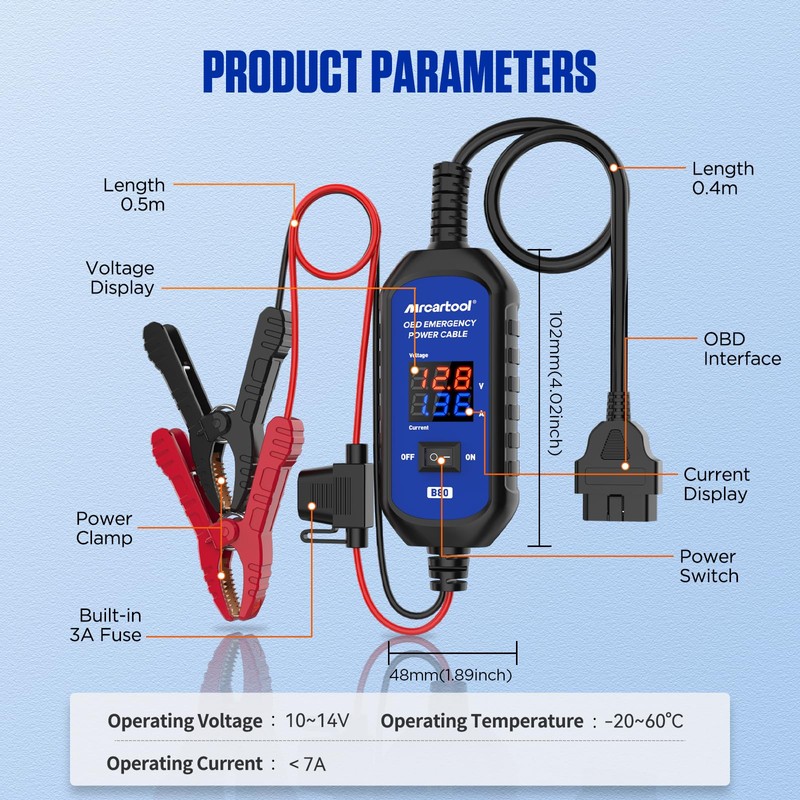 MR CARTOOL OBD2 Car Memory Saver Cable with Voltage and