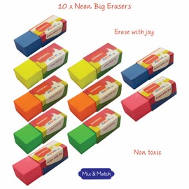 B2S Colour Rubber Erasers, Pack of 10, Medium Soft Classic Erasers, Cube Coloured Pencil Rubber Erasers for School Home Office, iZOFAX Black Ball Pen