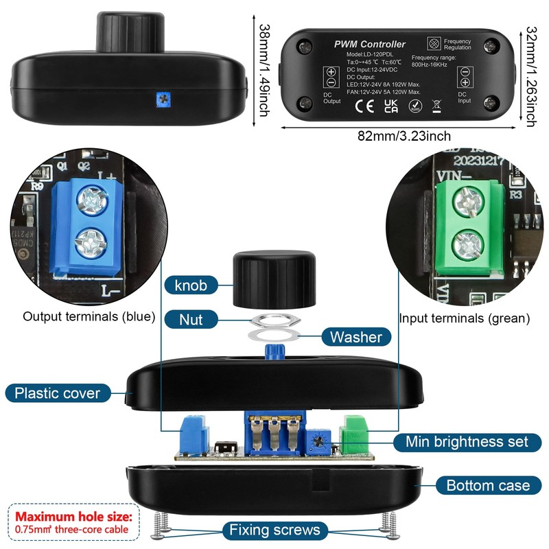 Aroidful Dimmschalter LED Dimmer DC 12-24V Schalter,Dimmer für LED 8A