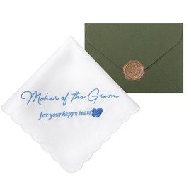 Wedding Handkerchief Something Blue for Bride, Mother Father of the Bride Groom Gifts, Embroidered Happy Tears Cotton Hanky