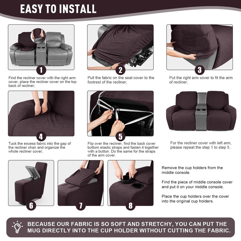 KinCam Loveseat Recliner Covers with Middle Console Slipcover, Recliner Sofa