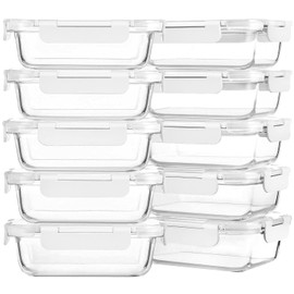 M MCIRCO 10-Pack 22 Oz Glass Meal Prep Containers with Lids - Microwave, Oven, Freezer & Dishwasher Safe - White