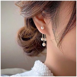 Cimenexe Bohemian Pearl Ear Jackets Earrings Gold Pearl Stud Earrings Vintage Pearl Dangle Earrings Two Ways Front Back Studs Earrings Jewellery for Women and Girls Gifts
