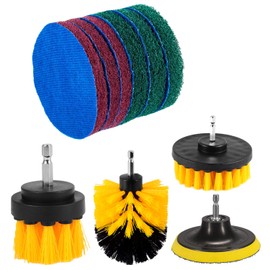 Kichwit 4 Inch Drill Power Brush Tile Scrubber Scouring Pads Cleaning Kit, 2 Inch Small Brush Included, Heavy Duty Household Cleaning Tool (Drill NOT Included)