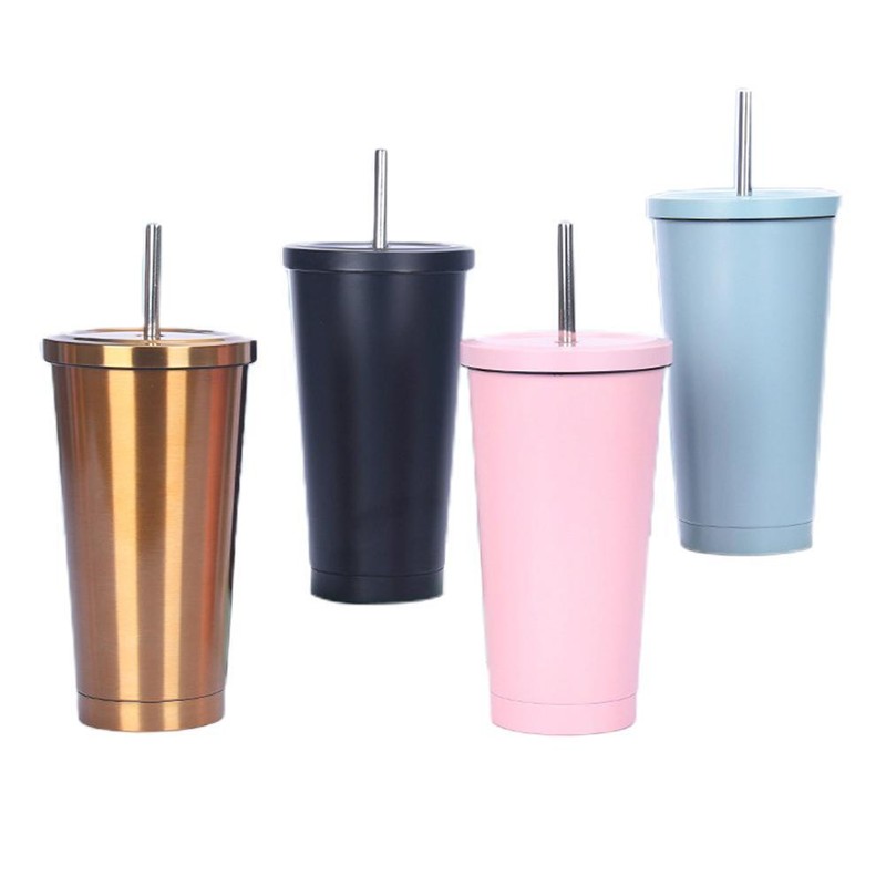 Stainless Steel Straw Cup Reusable Water Bottle Vacuum Cup Gift