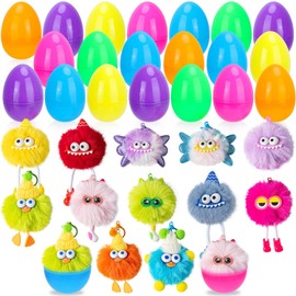 Paquete de 12 huevos de Pascua precargados con juguetes, llaveros de peluche de monstruo para niños, cestas de Pascua no dulces, regalos de fiesta de caza de huevos, premios de aula, rellenos de