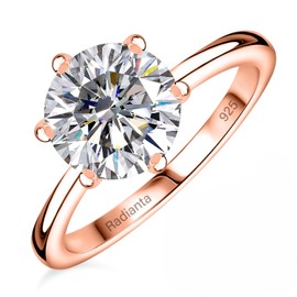Radianta 2Ct Moissanite Engagement Rings, Moissanite Solitaire Ring in 18K Vermeil Rose Gold Plated 925 Sterling Silver Rings for Women Wedding Promise Ring Size M Gift for Mother Proposal Ring