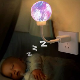 EMINGSKY Kids Night Light, Voice Control 3D Planet USB Plug in Bedroom Night Light, Dimmable Timer (Color)