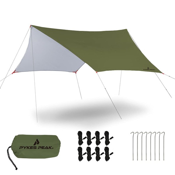 PYKES PEAK(パイクスピーク) ヘキサタープ タープ タープテント サンシェード キャンプ用品 ペグロープ付属 シルバーコーティング OLIVE