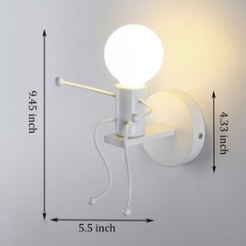 SOUTHPO Mini Wall Light Fixture Creative Little People Wall Lamps Bedroom Modern Decoration Head Metal LED Bedside Lamp Children Cartoon Wall Sconces Lighting Indoor 1×E26 MAX 40W (White, Single)