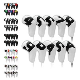 Livify plus Golf Iron Covers Golf Headcovers Head Covers Golf Head PU Leather Head Protective Cover Waterproof 10pcs (White and Black Numbers)