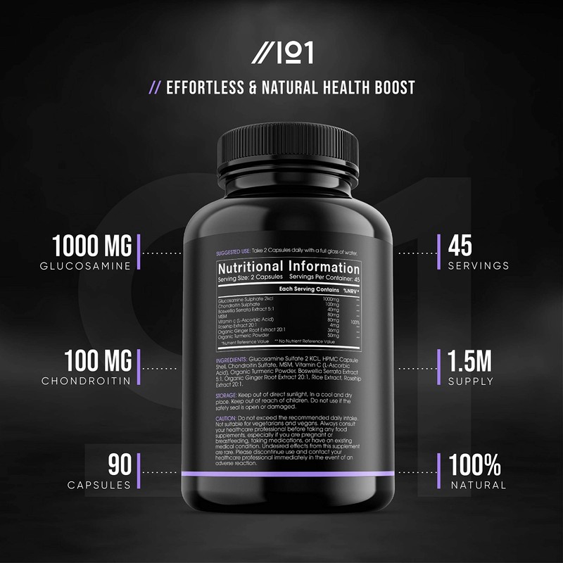 Glucosamine & Chondroitin Complex - with MSM, Boswellia, Rosehip, Ginger
