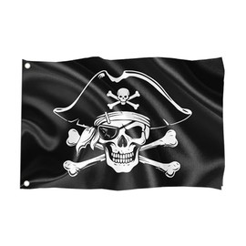 Pirate Flag in Various Sizes, Weatherproof with Eyelets, Outdoor and Indoor, Flag for Flagpole, 100% Polyester (Skull 2, L)