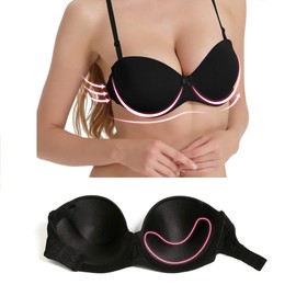 Strapless Clear Back Bra for Backless Wedding Dress Convertible Halter Top Bras with Transparent Invisible Strap, Black, 34C