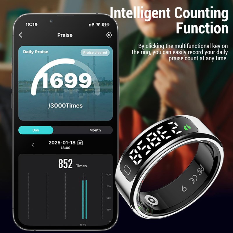 Zopsc Smart Ring Fitness Tracker with Display Screen Gesture Control
