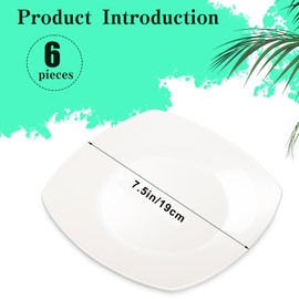 Blcculi 7.5'' Porcelain Dinner Plates,Set of 6 Square Dinner Plates,Porcelain Dessert Plate,White Square Serving Plate for Salad, Pasta, Steak,Snacks