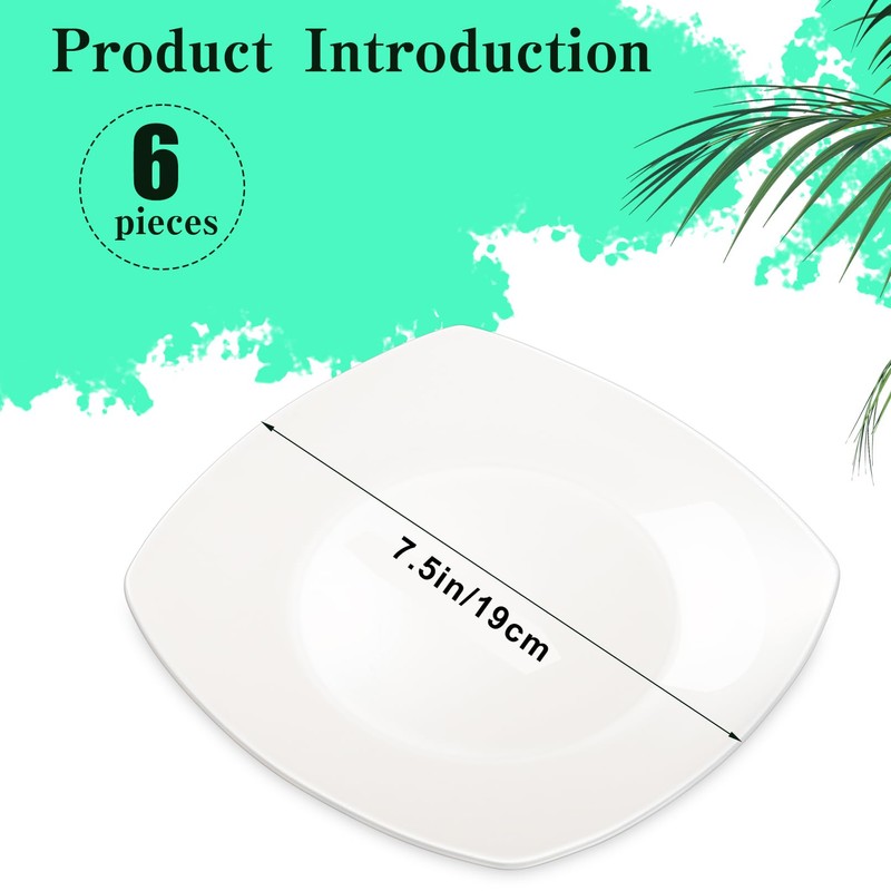 Blcculi 7.5'' Porcelain Dinner Plates,Set of 6 Square Dinner Plates,Porcelain