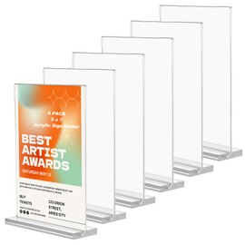 Clear Acrylic Sign Holder 5x7 Vertical, 6 Pack Double Sided Acrylic Photo Picture Frame for Office Desk, Table Top Sign Paper Holder for Store, Rrestaurant, Hotel, Cafe, Show Fairs