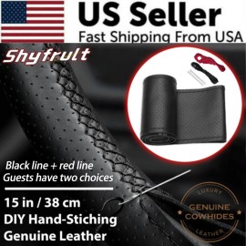 SHYFRULT Leather DIY-Car Steering Wheel-Cover Anti-slip For 15"/38cm Dia BLK universal US