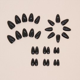 Short Press on Nails Almond Fake Nails Black Glue on Nails Acrylic Full Cover Nails Press ons Solid Color False Nails Almond Short Artifical Stick on Nails for Women Girls 30Pcs