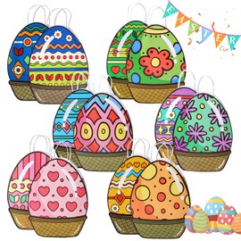 Darryy Easter Egg Hunt Bag, Pack of 12 Gift Bags, Easter Very Large, Easter Bag Children Large, Easter Carry Bag, Easter Bags for Filling Children, Large, Large Easter Bags, with Handles 6 Designs