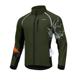 Men's Winter Cycling Jackets Thermal Warm Water Resistant Bike Running Windproof Fleece Cold Weather Mountain Biking Bicycle Riding Gear(Army Green/Black,S)