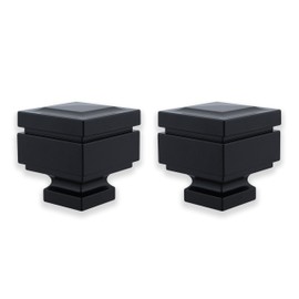 BLASTHOME™ Luxury Step Square Finials – Fits Only Signature Collection Curtain Rods (Rod Not Included) – Premium Quality, Heavy Metal – Set of Two – Tuxedo Black Finish