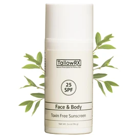 Tallow Sunscreen SPF 25 with Non Nano Zinc Oxide – Natural Mineral Sun Protection with Red Raspberry, Coconut Oil & Vit E – Reef Safe, Non Toxic & Moisturizing Sunblock for Face & Body – 3.4 oz