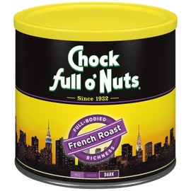 Chock Full o' Nuts French Roast Ground Coffee – Premium Beans in Recyclable Steel Can – Rich Flavor & Aroma, Dark Roast – Perfect for Drip, Pour-Over, Percolator – 26 Oz Can