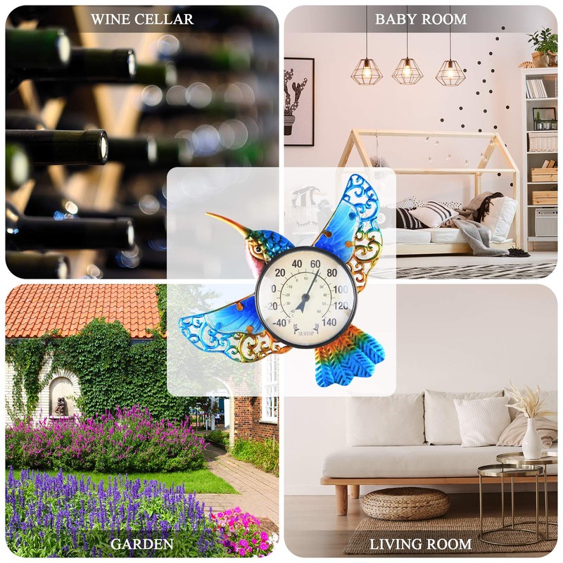 Thermometer Indoor Outdoor Patio Weather Thermometer Wall Hummingbird No Battery