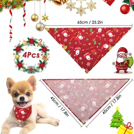 Pet Bandanas, 4 Pieces Christmas Pet Neckerchief, Triangle Dog Scarf, Adjustable Pet Bandana, Pet Headscarf Set, for Cat Dog Christmas Decoration Accessories