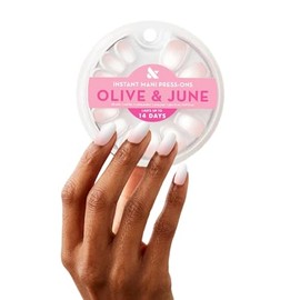 Olive & June Uñas Postizas Instantáneas |(Pegamento) Cortas, Redondas, 42 Unidades, 21 Tamaños | Materiales Reciclados No Tóxicos Y De Larga Duración 