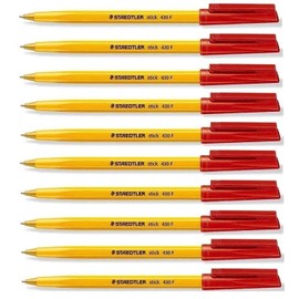 STAEDTLER Fine 0.3mm 430 F Stick Ballpoint Pens Writing Pen Smooth - Red Ink (10)