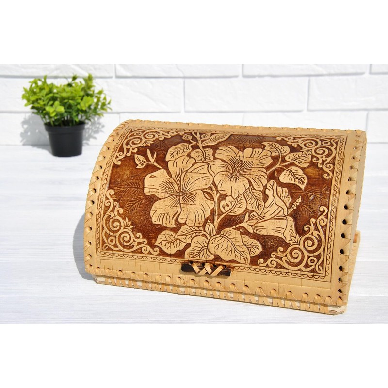 Birds Pattern Birch Bark Bread Box, Large Capacity Bread Storage