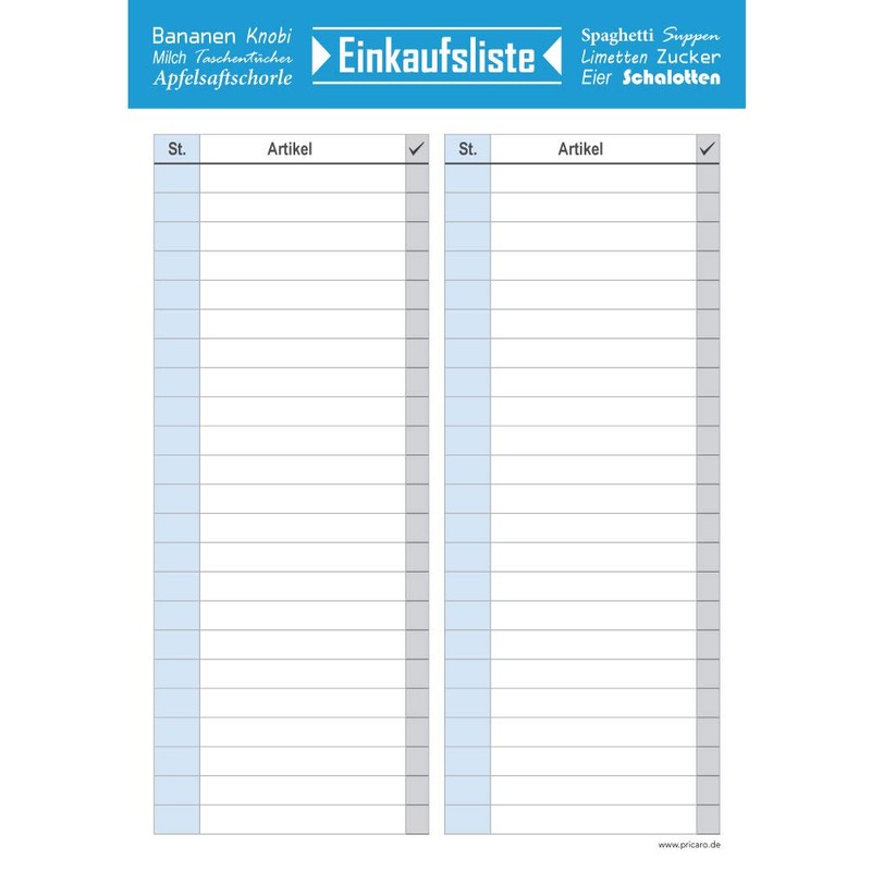 PRICARO Typo Shopping List Blue A5 Pack of 3