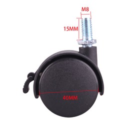 Copapa 1.5 inch Black PlasticReplacement Office Chair wheels Twin Wheel M8x15mm Threaded Stem Brake Swivel Nylon Casters 5pcs (1.5 inch Brake M8x15mm Threaded Stem)