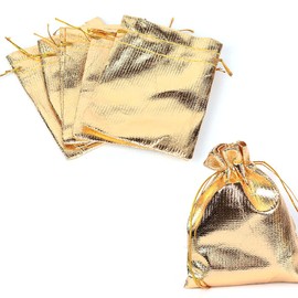 20 Small Solid Opaque Shiny Organza Drawstring Jewelry Gift Pouch Bags with Cinch String (Gold)