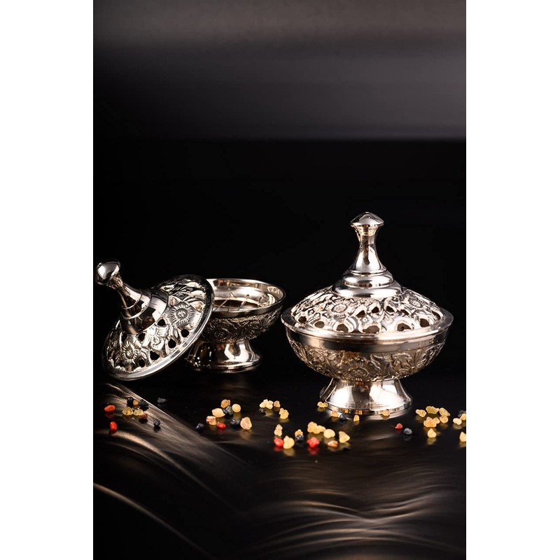 NKlaus Incense Burner silver Handmade Incense Burner with grid for