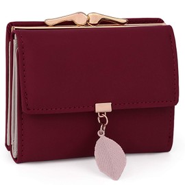 UTO Small Wallet for Women RFID Leather Vegan Leaf Pendant Card Holder Organizer Girls Zipper Coin Purse CA