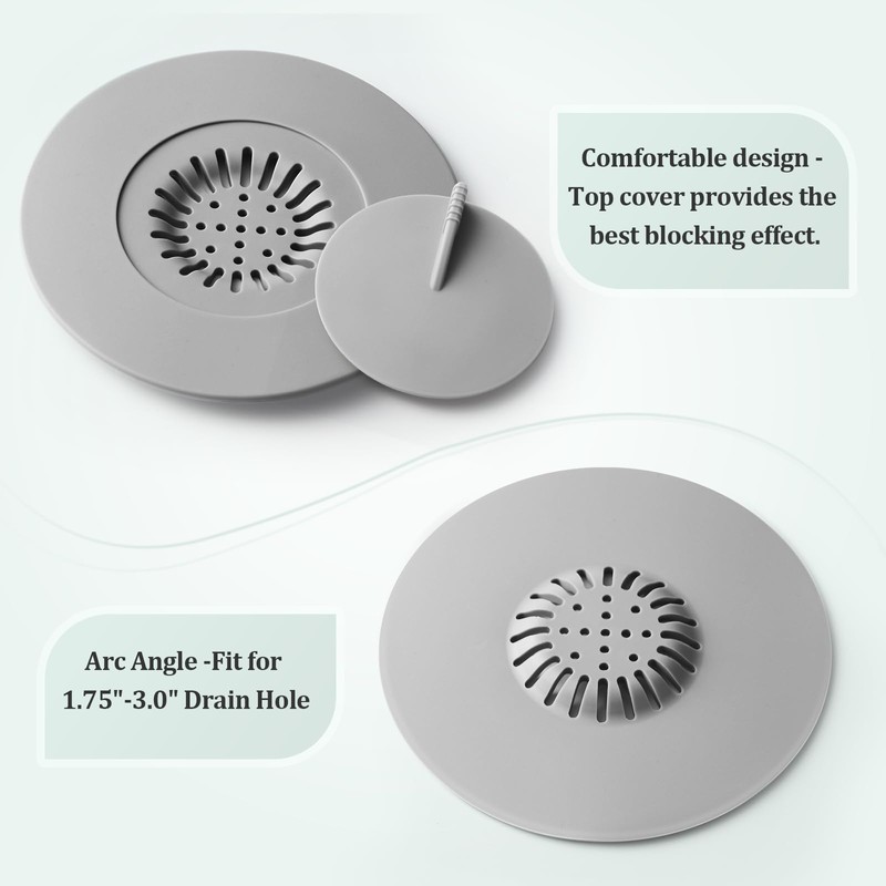 Bathtub Stopper,3pcs 2-in-1 Bathtub Drain Hair Catcher,Silicone Kitchen Bathroom Shower