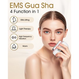 Koeay LED Gua Sha Device with 9 Intensity & 4 Modes Gua Sha Facial Tool with Heat and Vibration Portable Neck Face Massager for Anti-Aging Wrinkle Puffiness Lifting and Tightening Skin (White,4 Light)