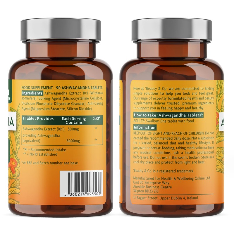 Ashwagandha 5000mg Tablets and Lions Mane 2000mg, High Strength, Vegan,
