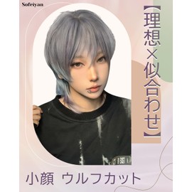 Sofeiyan Men's Short Wig, Ideal for Small Face, Wolf Cut, Wig, Black, Men's Wig, Straight Full Wig, Natural, Everyday Use, Imechen, Unisex, Heat Resistant, Wig Net Included (Galaxy Purple)