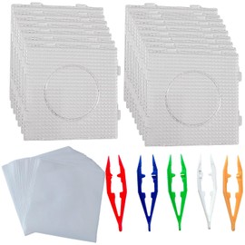 40 Pcs 5 mm Fuse Bead Pegboards Set 15 Plastic Bead Boards 20 Ironing Paper 5 Bead Tweezers, for Square Peg Fuse Melty Beads Boards Kit for DIY Craft Beads