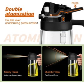 WHYIJKOH Oil Sprayer for Cooking, 2 in 1 Olive Oil Dispenser Bottle for Kitchen, 16oz/470ml Premium Glass Oil Bottle, Dispenser Oil Sprayer Bottle for Cooking, Kitchen,Salad,Barbecue，Frying(Black)