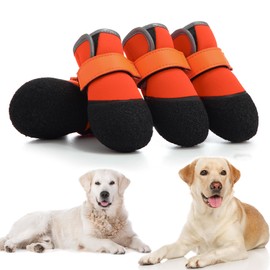 DOGOYS Dog Shoes, Outdoor Dog Boots Non-Slip Waterproof Dog Booties for Medium to Large Dogs 4Pcs for Winter Snowy Day, Summer Hot Pavement with Rugged Sole Orange