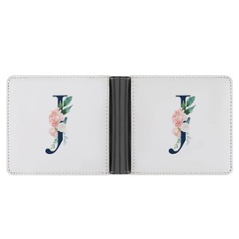 Floral Alphabet Monogrammed Navy Letter J Soft PU Leather Bifold Wallet, Coin Purse Credit Pass Case, Durable Card-Holder Slim Billfold for Men Woman Money Storage