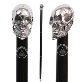 Humaira Nautical Solid Brass Silver Skull Head Walking Cane Wooden Black Walking Stick Designer Fashion Cane for Men